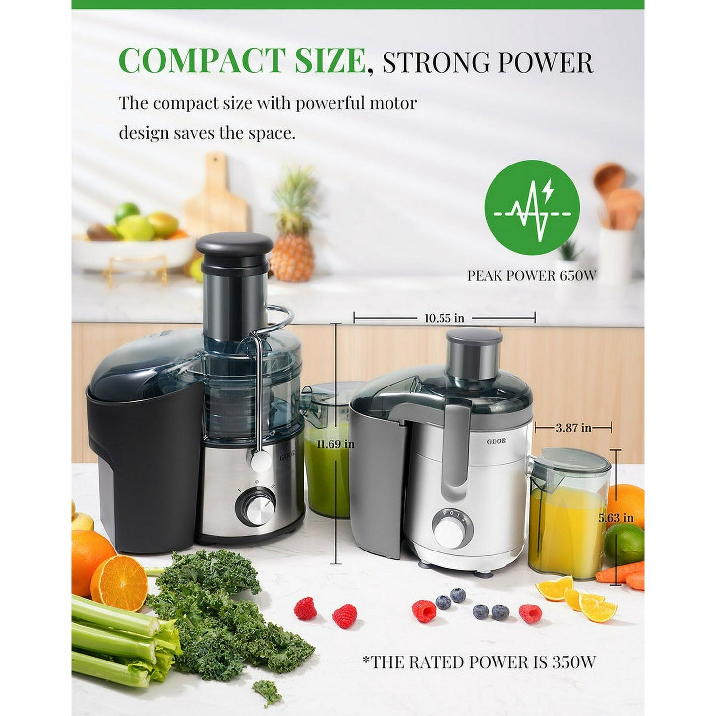 GDOR Juicer Machine 3 Speeds Centrifugal Extractor, Titanium Enhanced Cut Disc, 2.5" Feed Chute Juicer, Anti-Drip, Includes Cleaning Brush,White