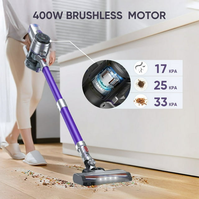 Buture Cordless Stick Vacuum 40KPA 400W 60Mins Runtime, LED Display Lightweight Cordless Vacuum Cleaner, Cordless Floor Cleaner for Home,Pet Hair,Carpet,Hard Floor