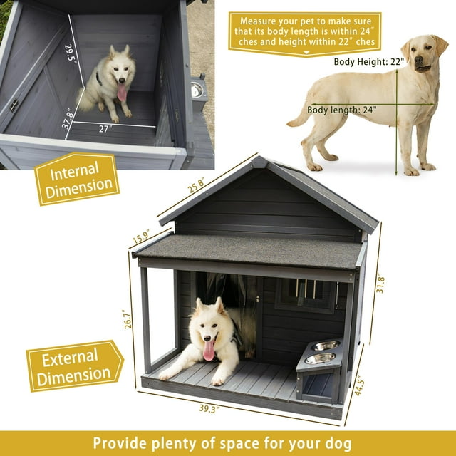 Pefilos 44" Outdoor Dog House, Waterproof Puppy Shelter Indoor Doghouse with Elevated Floor, Kennel for Small Medium Dogs with Cleaning Mat, Gray