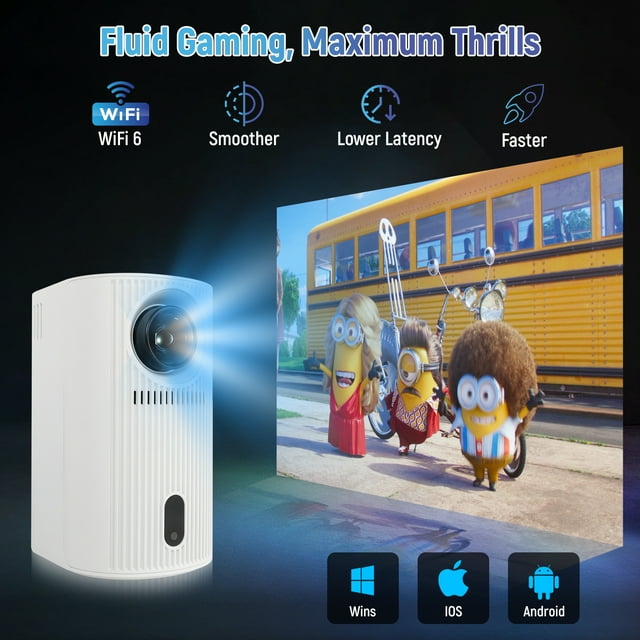 Mini Projector with WIFI 6 and Bluetooth, 4K 1080P Support Projector creen Movie Projector Auto Keystone Compatible for Laptop, PC, Smartphone