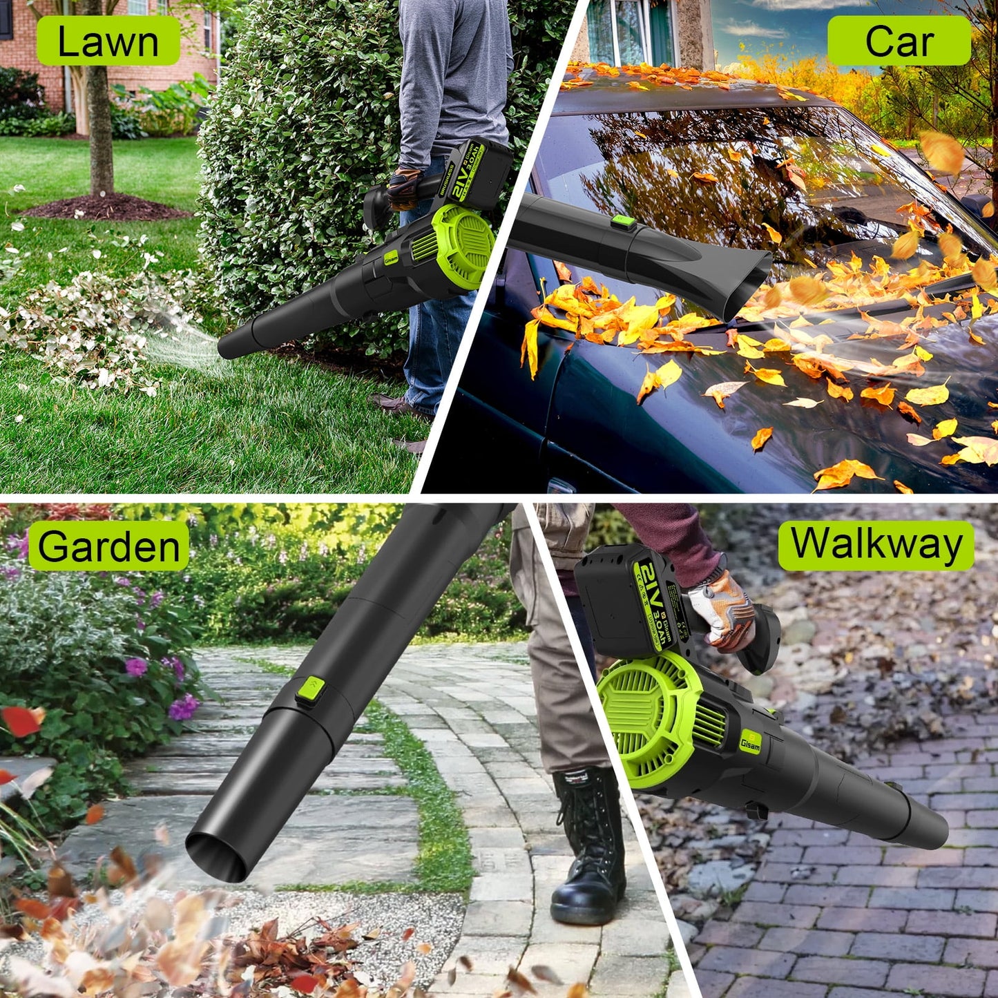 Gisam Brushless Leaf Blower,Advanced Tourb Mode, 160-MPH 424-CFM w/2 X 21V Batteries for Patio Clean