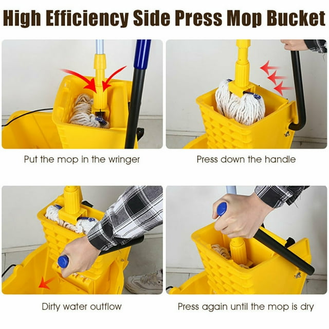 Resenkos 21 Quart Mop Bucket Side Press Wringer on Wheels With Panel, Side Press Wringer Combo Commercial Cleaning Caddy Plastic