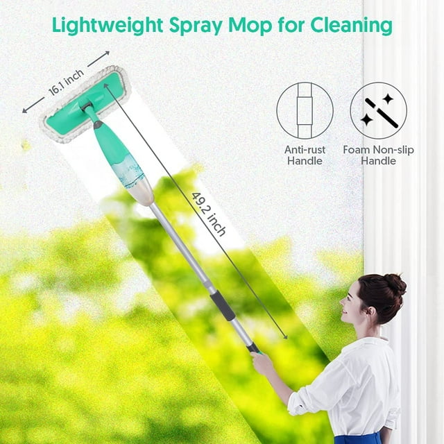 BCOOSS Spray Mops for Floors Cleaning Microfiber Dry Wet Mop 360 Degree Spin Dust Mop with 3 Washable Mop Pads & 635ML Refillable Bottle