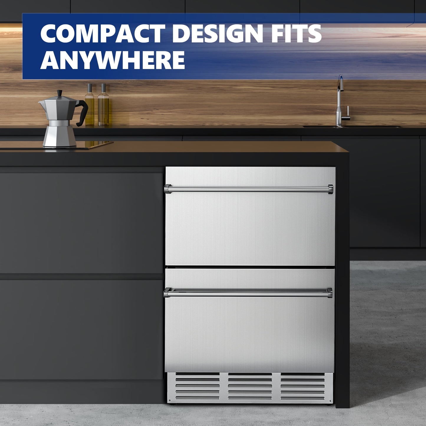 Simzlife 4.9Cu.ft. Double Drawer Undercounter Freestanding Stainless Steel Beverage Refrigerator,24.61 in W, 34.25 in H
