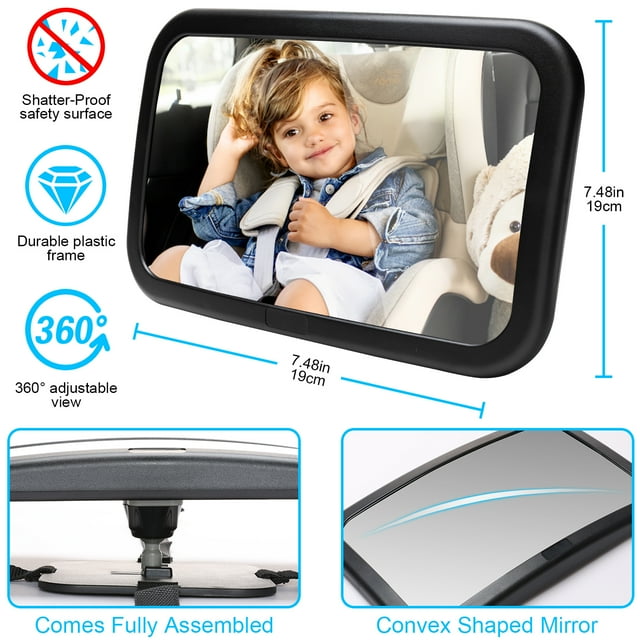 Baby Car Mirror for Baby, BUSATIA Seat Safely Monitor Infant Child in Rear Facing Seat, Wide View Shatterproof Adjustable Acrylic 360° for Backseat, Crash Tested and Certified for Safety,Black