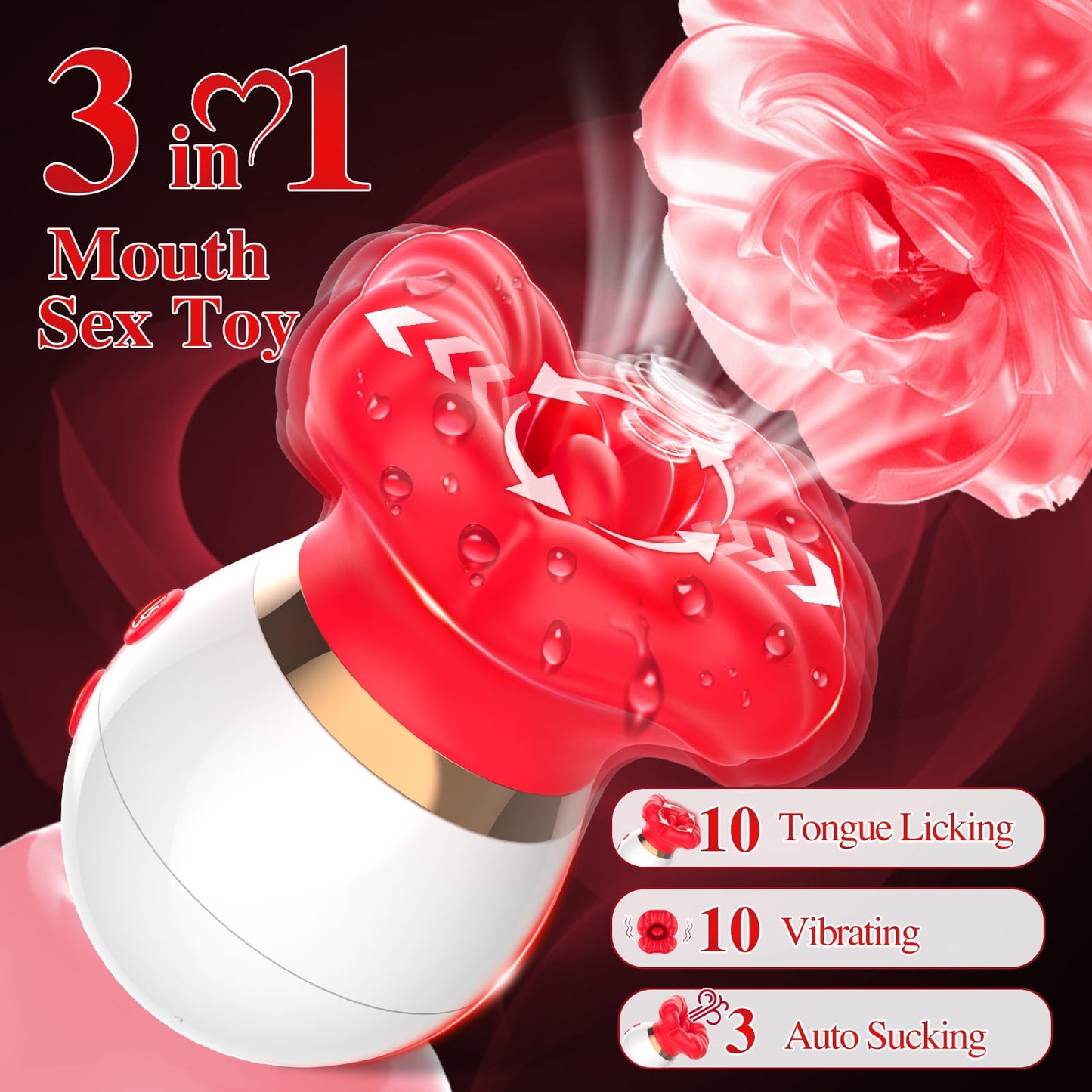 Vibrator Adult Sex Toys for Women - 3IN1 Mouth Sucking Vibrator Rose Sex Toy, 3 Tongue Licking & 10 Vibrating Modes Adult Toys, G Spot Vibrators Female Couples Sex Toys