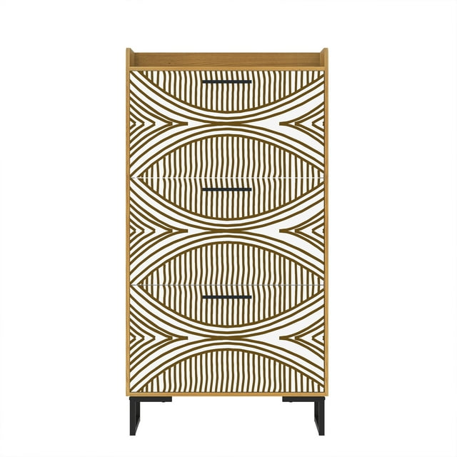 Hommoo 3 Tiers Flip Shoe Storage Cabinet with PVC painted, Modern Wood Shoe Rack Storage Organizer for Home, Brown