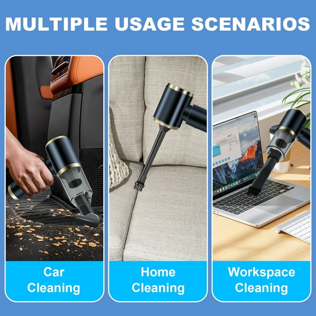 Pentantan Car Vacuum Cleaner, 12000PA Powerful Sutions Cordless Handheld Vacuum, 4000mAh Lightweight Mini Vacuum Blow & Suction for Car, Keyboard, Home, Black