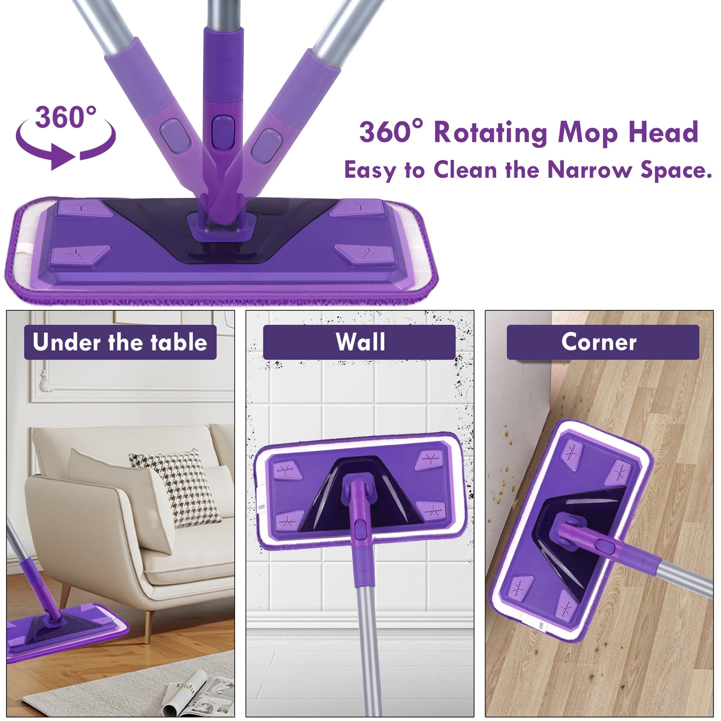 SUGARDAY Microfiber Wet Flat Mops for Floors with 3 Washable Mop Pad