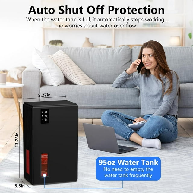Dehumidifier for Home, 95 oz Water Tank, 800 sq.ft Auto Shut off Small Dehumidifiers for Bathroom Bedroom with 7 Colors LED Light (Black)