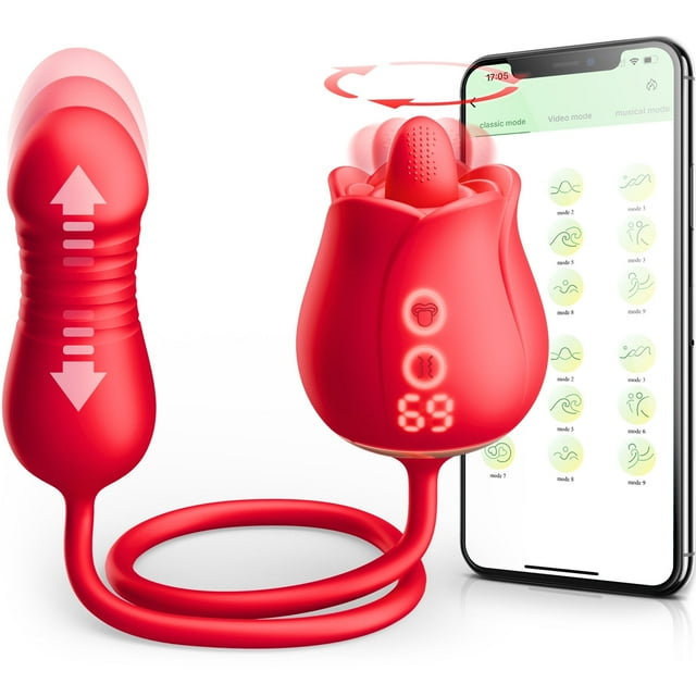 KERERO Rose Sex Toy with 9 Rotation & Vibration Patterns, Women Vibrator with 9 Thrusting Patterns,App Control Adult Toys Vibrators Couple Toys, Adult Sex Toys for Women