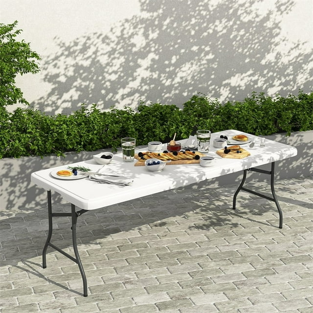 Aimee Lii 6ft Folding Table, Indoor Outdoor Portable Dining Table with Handle and Lock, Outdoor Furniture for Picnic, Party, Camping, White