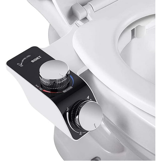 Bidet Attachment for Toilet Seat, Hot and Cold Water Bidet Toilet Seat Attachment, Non-Electric Bidet with Dual Nozzle, Adjustable Water Pressure, Rear and Feminine Wash