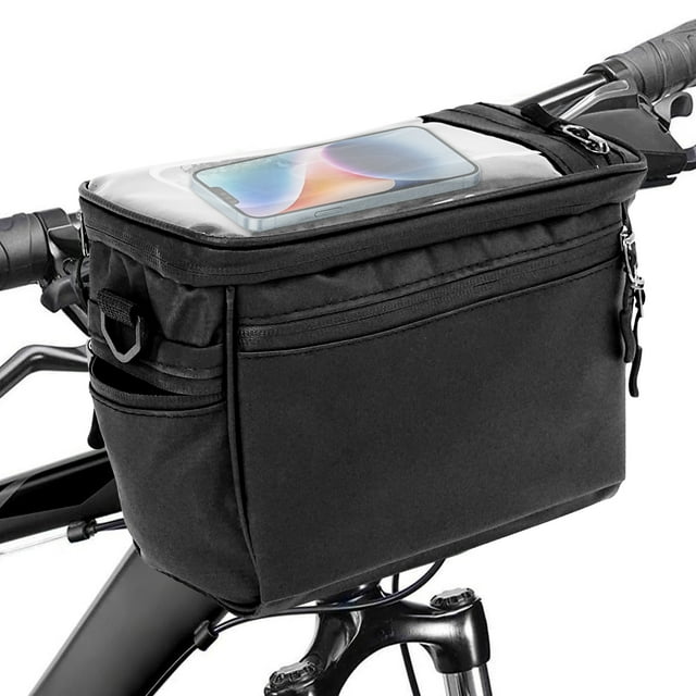 Bike Bag For Bicycles, BUSATIA Bike Handlebar Bag,Bicycle Bag Large Bicycle Front Storage Pouch Bag,6.5 inch Transparent Pouch with Shoulder Strap