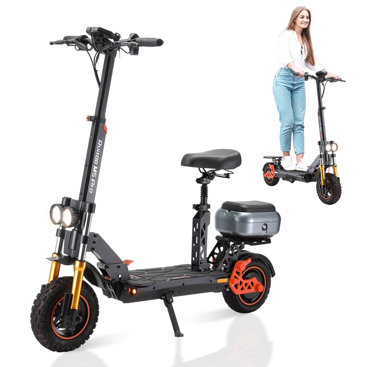 Bikydom 1600W Electric Scooter with Seat for Adults, 34 MPH & 45 Miles Dual Drive Foldable Kick Scooter with Box, Max 264lbs