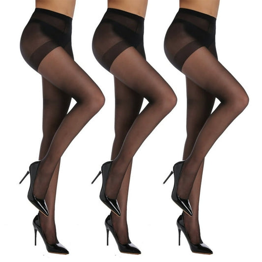 LOOIKOOS Black Sheer Tights for Women,3 Pairs 20D Tight for Women Tummy Control Sheer Stockings (L)