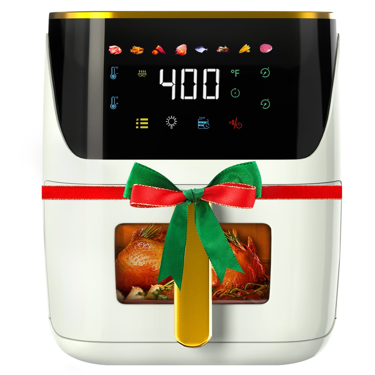Bluebow Newest Air Fryer Large 8.5 QT, White, 8 in 1 Touch Screen, Visible Window, 1750W