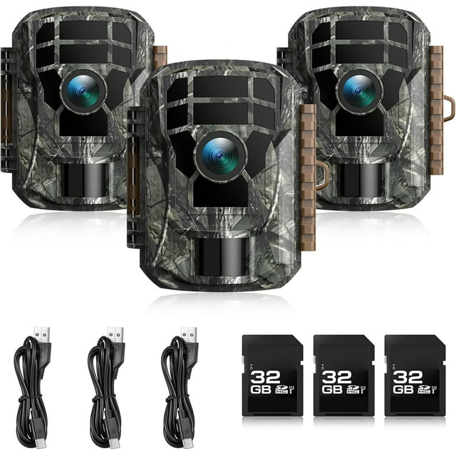 CAMPARK Trail Camera 3 Pack with 32G SD Card 36MP 2K Hunting Camera with Night Vision Motion Activated IP66 Waterproof, 120° Wide-Angle Trail Cam for Wildlife Scouting