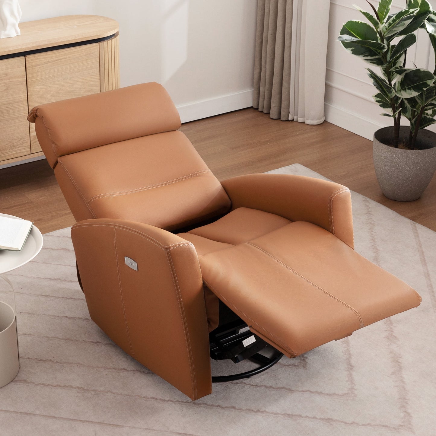 COOLHUT Power Swivel Rocker Recliner Chair, Glider Rocker Recliner for Living Room, Small Nursery Chair Recliner with USB port, Modern Sofa Chair with design Armrests, Brown