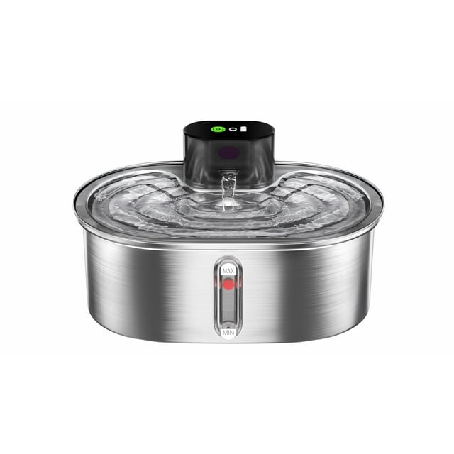 Cat Water Fountain with Water Level Window,3.5L/118oz Automatic Stainless Steel Pet Water Fountain,New pumpless technology Auto-sensing for Pet