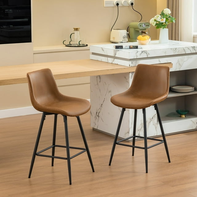 CoolHut 24" Dining Chairs Set of 2, Modern Kitchen & Dining Room Chairs, Upholstered Faux Leather Dining Chair, Armless Dinner Side Chairs with Sturdy Metal Legs (Whiskey Brown, Set of 2)