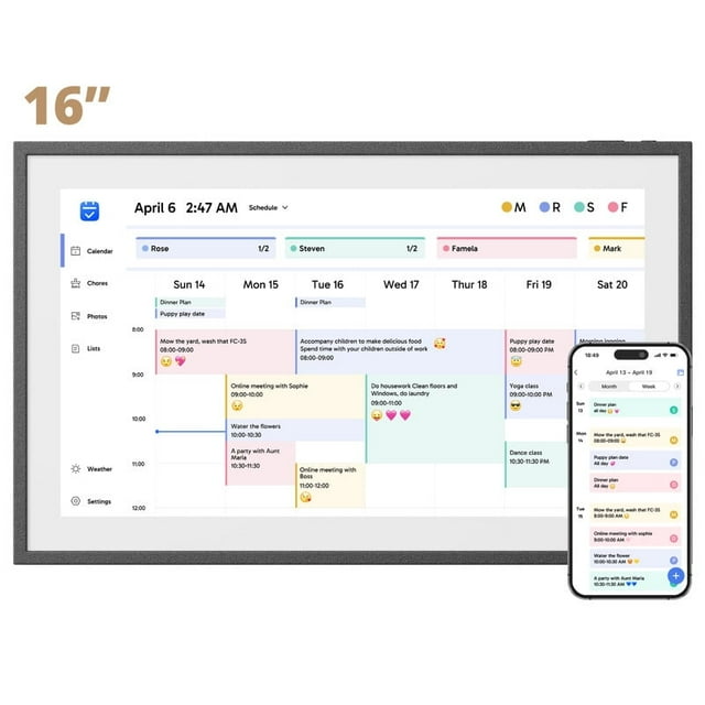 Dragon Touch Digital Calendar with Chore Chart - Full HD 1080P, 16" Interactive Touchscreen, Smart Family Scheduler for Wall or Desk Mounting-Black