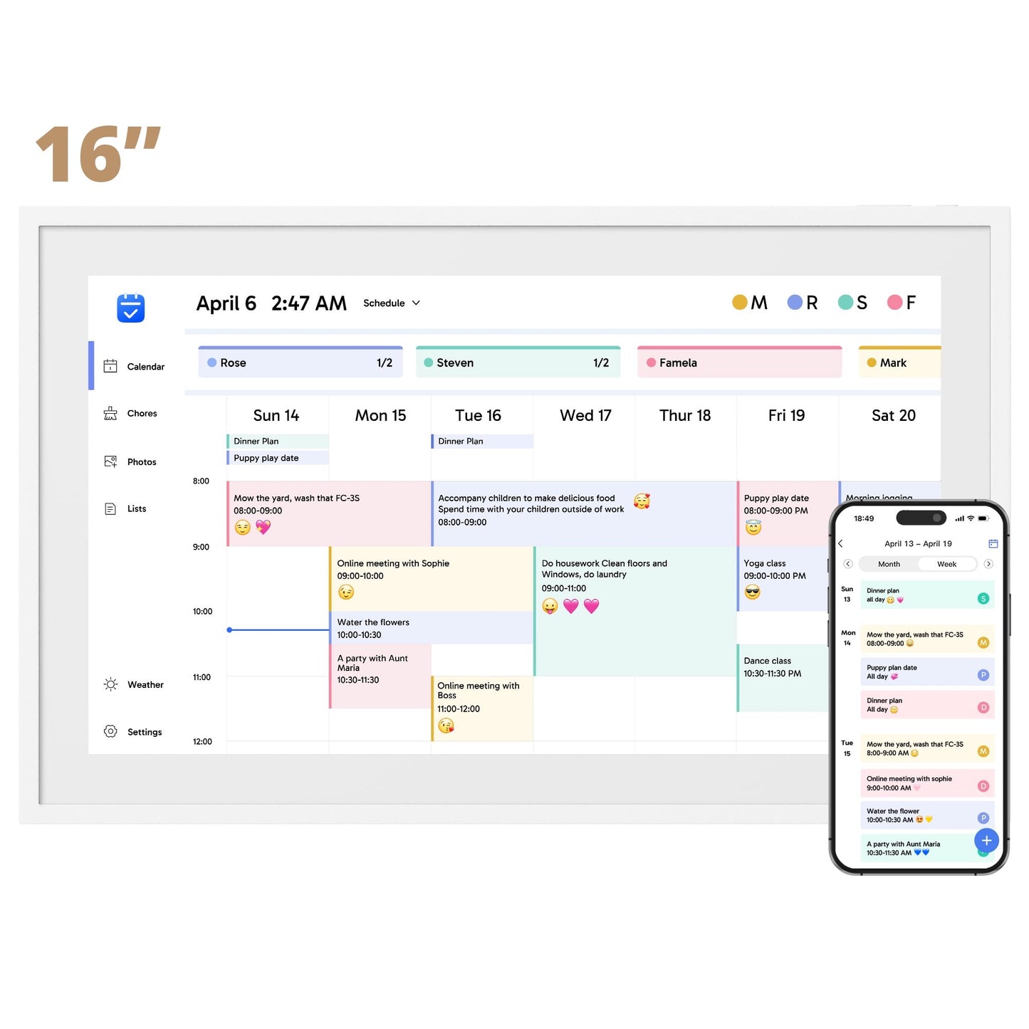 Dragon Touch Digital Calendar with Chore Chart - Full HD 1080P, 16" Interactive Touchscreen, Smart Family Scheduler for Wall or Desk Mounting