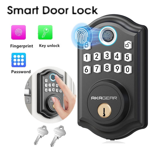 Fingerprint Door Lock, Keyless Entry Smart Lock, Electronic Deadbolt Digital Doors Locks Fingerprint/Keypad Code/Key For Front Door Easy Installation, Black