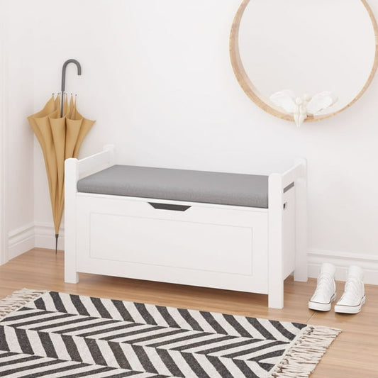Finihen 35" Storage Bench with Cushion, Lift-Top Toy Storage Organizer Trunk with 2 Safety Hinges, Wood Storage Box Chest for Bedroom, Entryway, Living Room, White