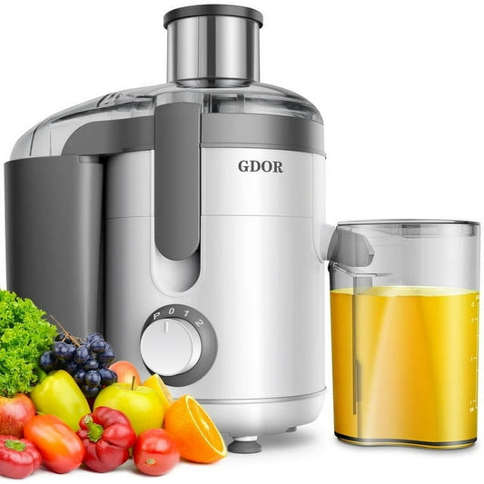 GDOR Juicer Machine 3 Speeds Centrifugal Extractor, Titanium Enhanced Cut Disc, 2.5" Feed Chute Juicer, Anti-Drip, Includes Cleaning Brush,White