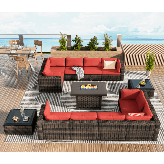 Grezone Patio Furniture Sets 13 Piece Outdoor Conversation Sets with Steel Tube, Weather-Resistant, Red