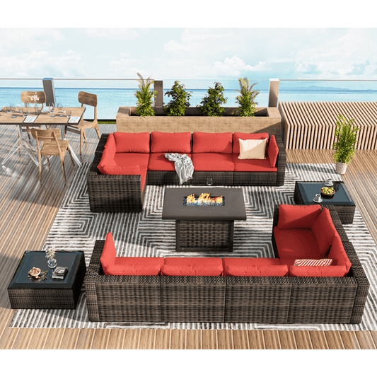 Grezone Patio Furniture Sets 13 Piece Outdoor Conversation Sets with Steel Tube, Weather-Resistant, Red