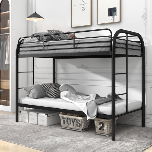 HighSound Bunk Bed Twin Over Twin with Ladder and Full-Length Guardrail, Metal, No Box Spring Needed, Noise Free, Black