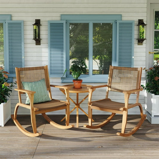 HighSound Outdoor Patio Rocking Chair Set of 2, Weather Resistant Oversized Porch Rocker, High Back Outdoor Rocking Chair for Adult, Outdoor Rocker with 400Lbs Support, Natural Wicker