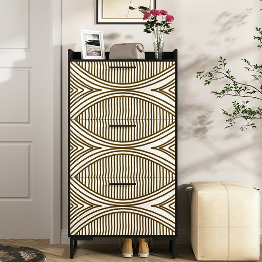 Hommoo 3 Tiers Flip Shoe Storage Cabinet with PVC Painted, Modern Wood Shoe Rack Storage Organizer for Home, Up to 20 Pairs, Black