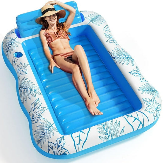 Inflatable Adult Pool Lounger Float, Meromore Large Beach Sun Tanning Floaty Raft Sunbathing Water Lounge Floaties Toys with Drink Holder