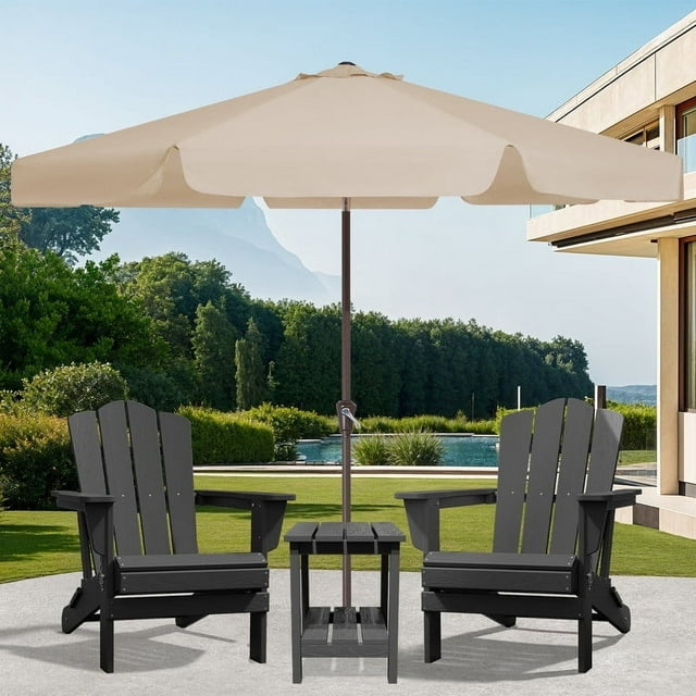 JUSTLET 10 FT Outdoor Patio Umbrella with Push Button Tilt and Crank Sysytem, Round Umbrella for Garden, Poolside, Deck and Backyard, Beige