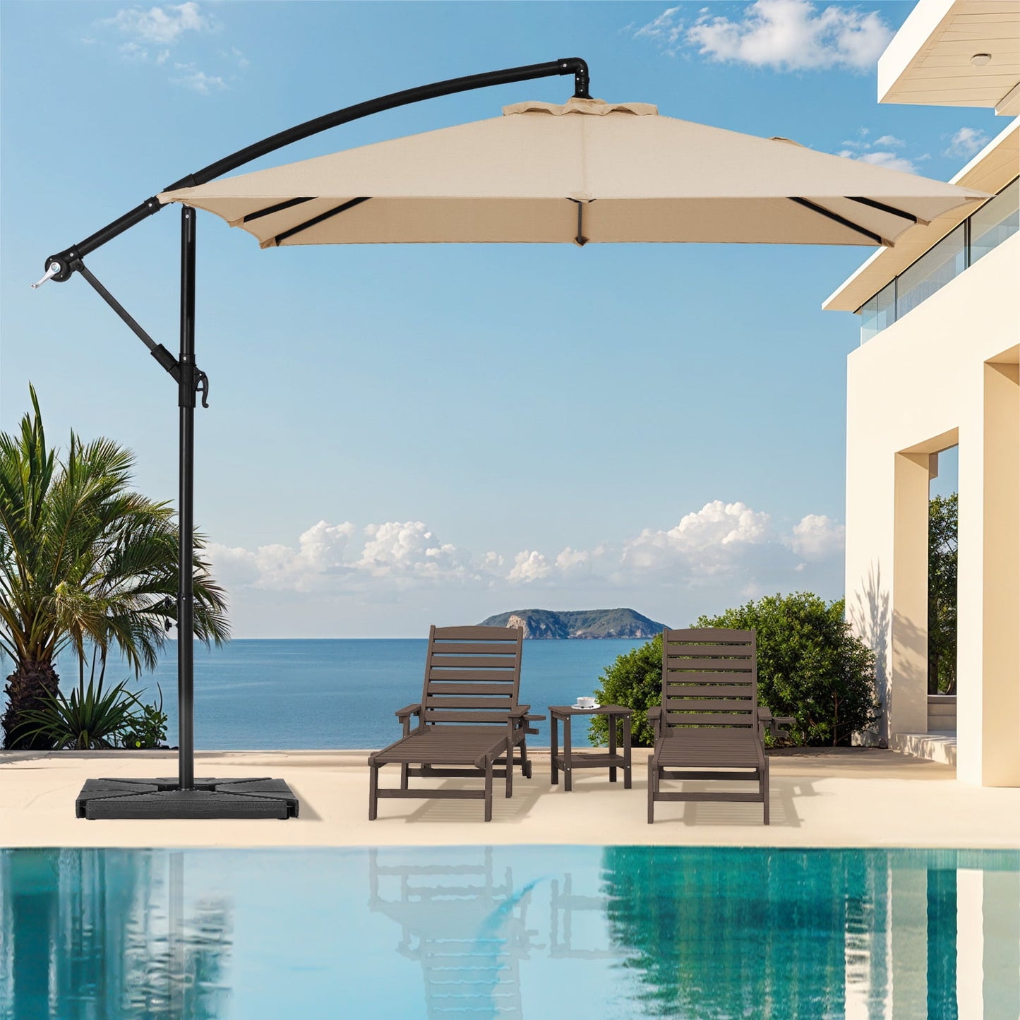 JUSTLET 8 x 8 ft Outdoor Square Hanging Offset Cantilever Umbrella for Garden, 100 lbs Base Included, Beige