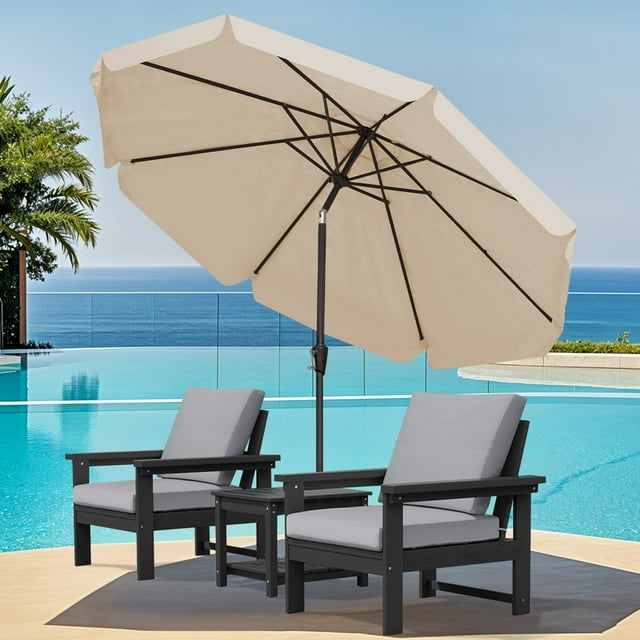 JUSTLET 9 FT Outdoor Patio Umbrella with Push Button Tilt and Crank Sysytem, Round Umbrella for Garden, Poolside, Deck and Backyard, Beige