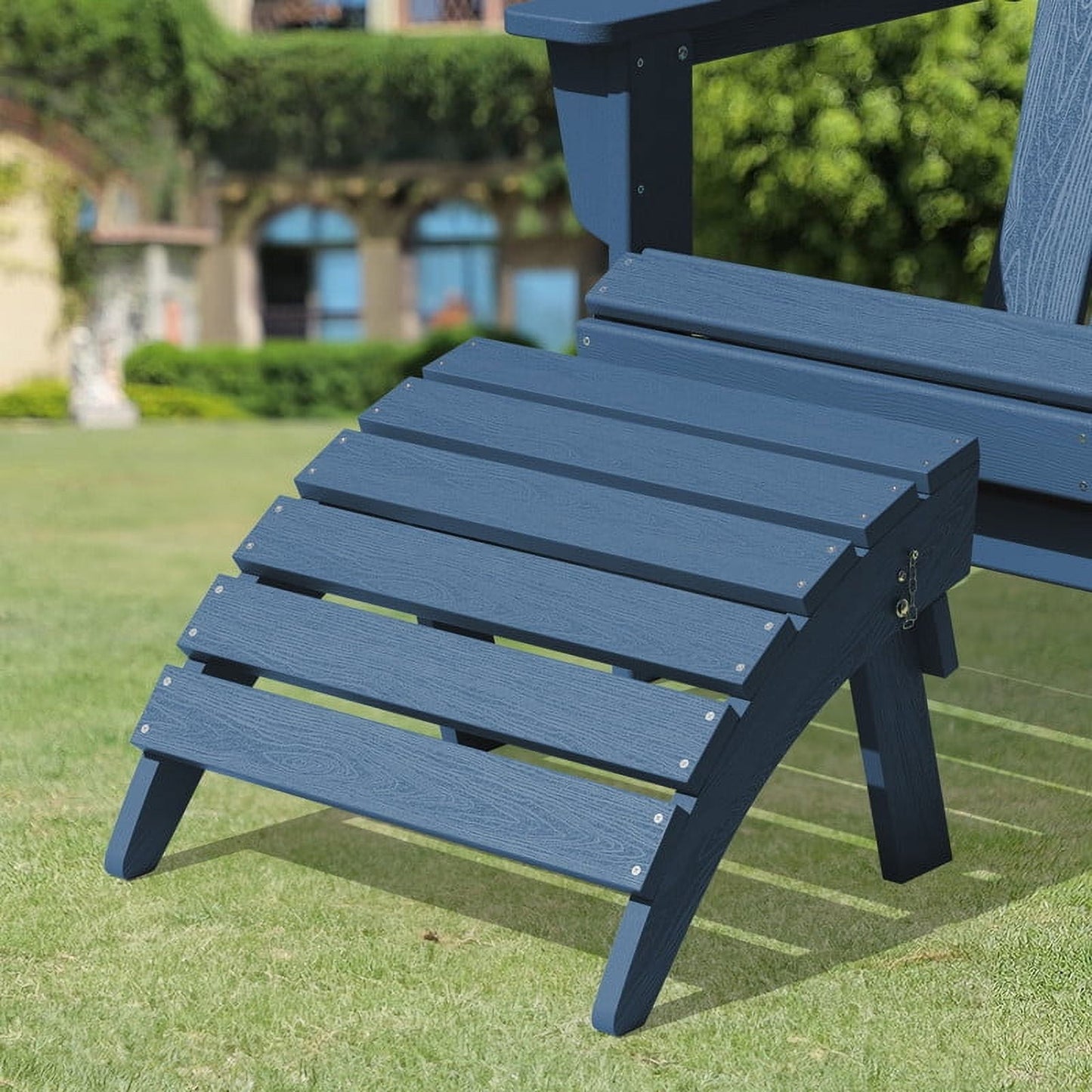 JUSTLET Adirondack Chair Folding Ottoman Footrest, Plastic Foot Stool for Outdoor Chairs, Navy Blue