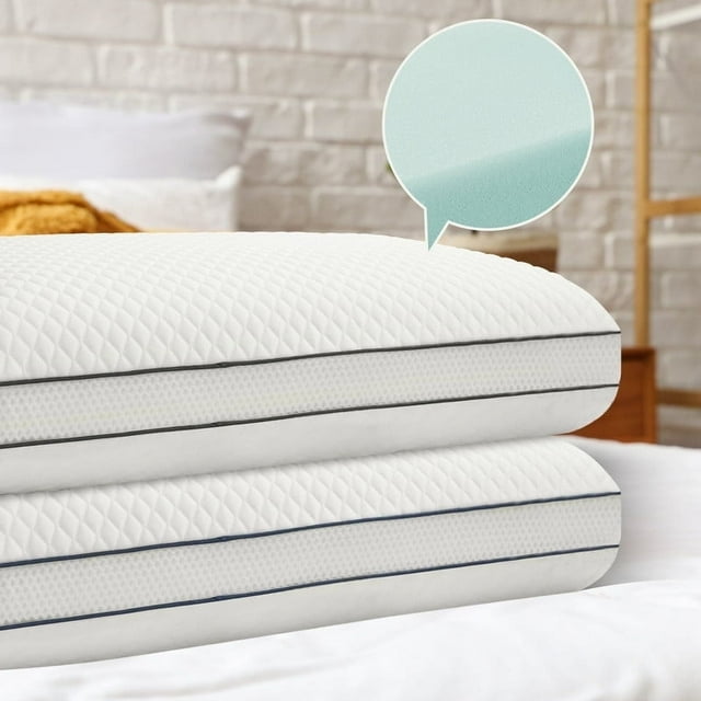 JUSTLET Memory Foam Pillows Set of 2 with Scent,Cooling Pillows for Back,Side,Stomach Sleepers,Removable and Washable Cover,Neck & Shoulder Support,Queen Size