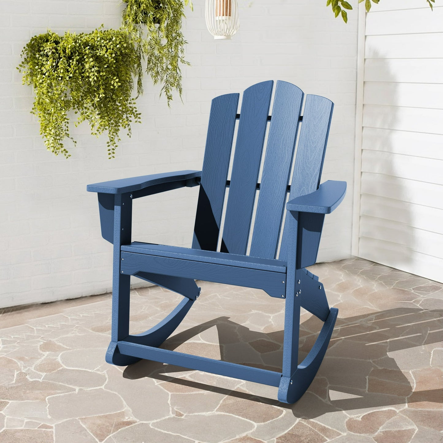 JUSTLET Outdoor Patio Chair, HDPE Plastic Rocking Adirondack Chair,Navy Blue
