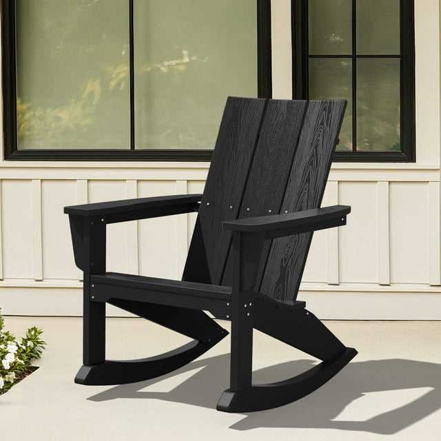 JUSTLET Outdoor Patio Porch Rocker Chair, Rocking Adirondack Chair for Balcony, Black