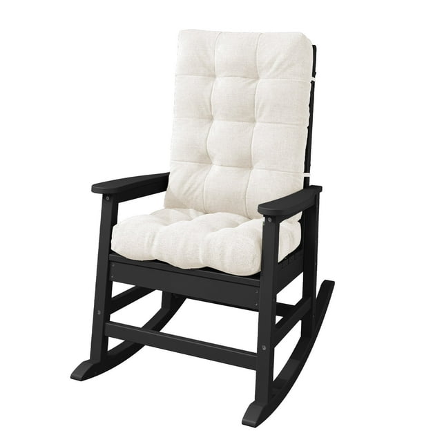 JUSTLET Tall Adirondack Rocking Chair with Cushion ,Oversized Seat,HDPE Weather Resistant Patio Bar Stools,BLACK Chair & BEIGE Cushion