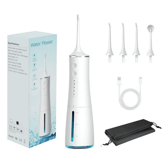 Joyfeel Water Flosser with 4 Jet Tips,300ml Tank with 4 Mode,IPX7 Waterproof Portable Electric Oral Irrigator for Home & Travel,White