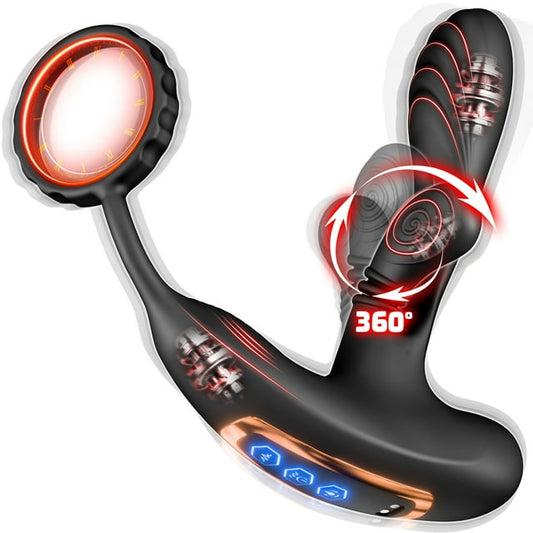 KERERO Prostate Massager Anal Vibrator for Men,Anal Toys with 10 Vibrating & 10 Rotation Settings,,360°Anal Butt Plug Vibrator with Penis Ring,Sex Toys for Men
