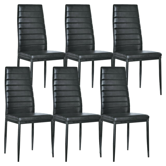 Kepooman Modern PU Dining Chairs Set of 6, Texture High Backrest Dining Chairs, kitchen Side Chairs for Kitchen Living Room Bedroom, Black