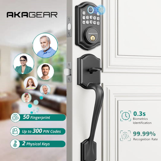 Keyless Entry Door Lock with Handle Set, Fingerprint Door Lock, Electronic Keypad Deadbolt, Smart Lock for Front Door, Auto-Locking, One-time Codes, Easy to Install, Black