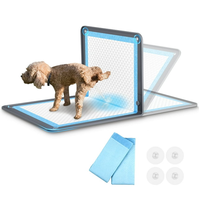 Kfonla 5.5" High Edge Puppy Pad Holder for Dog, 26" x 35" Non Slip Leakproof Tray with 2 Free Training Pads