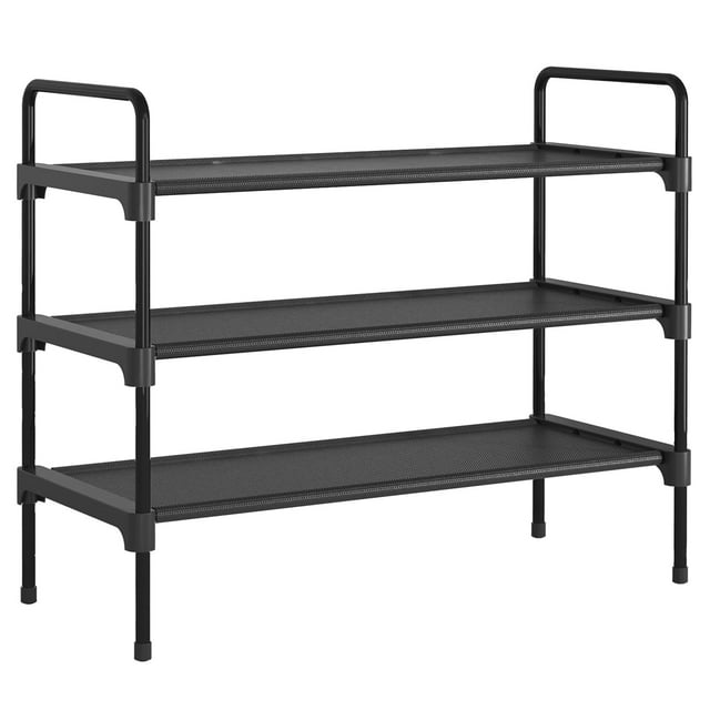 Kitsure 3-Tier Shoe Rack for Closet, Sturdy Shoe Organizer, 27.6" x 11.8" x 22.6", Black
